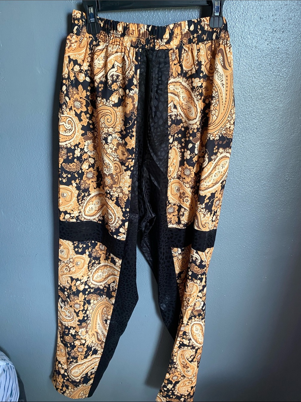 Black and Mustard Floral Patchwork pants - Picture 3 of 6